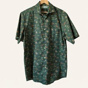 Alex Cannon Green Surf Van Print Button Up Shirt | Short Sleeve Cotton M